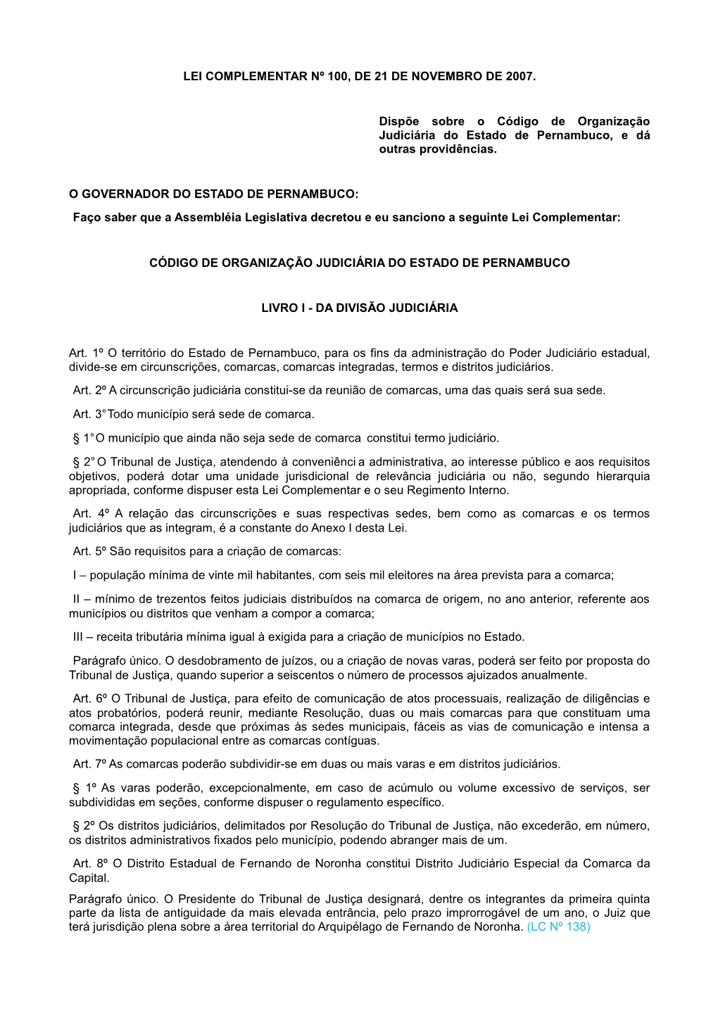 Código De Organização Judiciária Do Estado De Pernambuco, E Dá Outras Providências