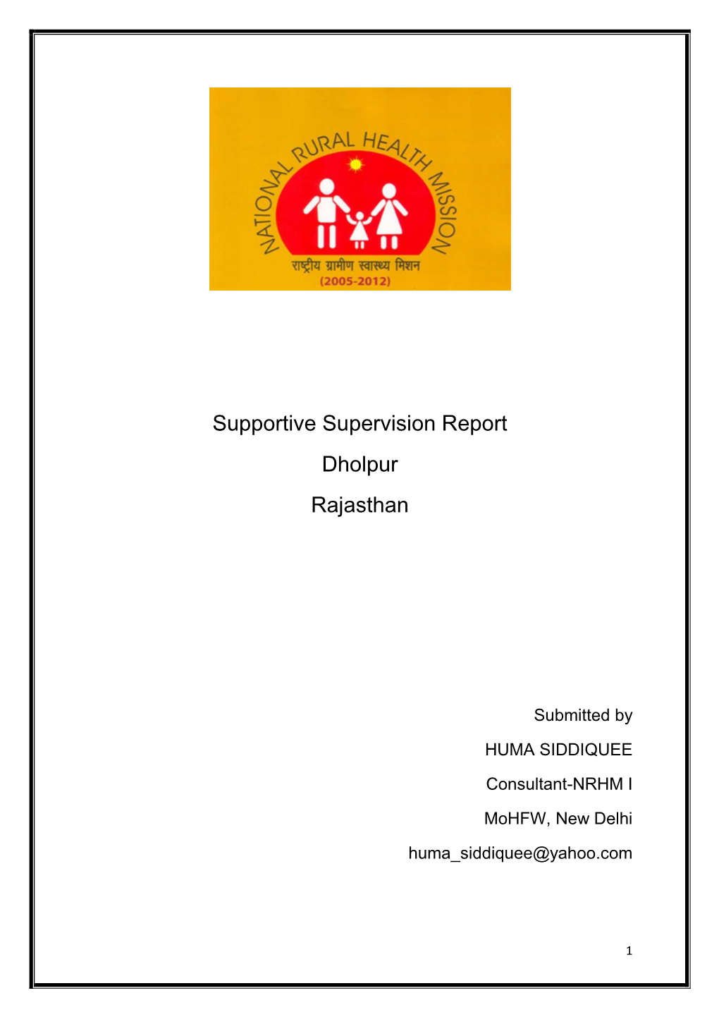 Supportive Supervision Report Dholpur Rajasthan