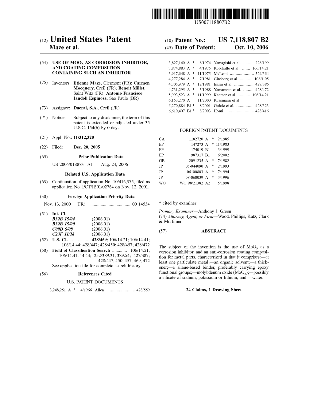 (12) United States Patent (10) Patent No.: US 7,118,807 B2 Maze Et Al