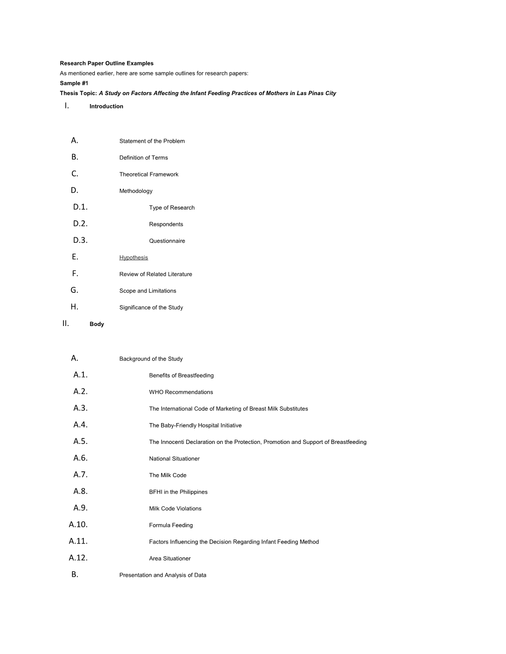 Research Paper Outline Examples