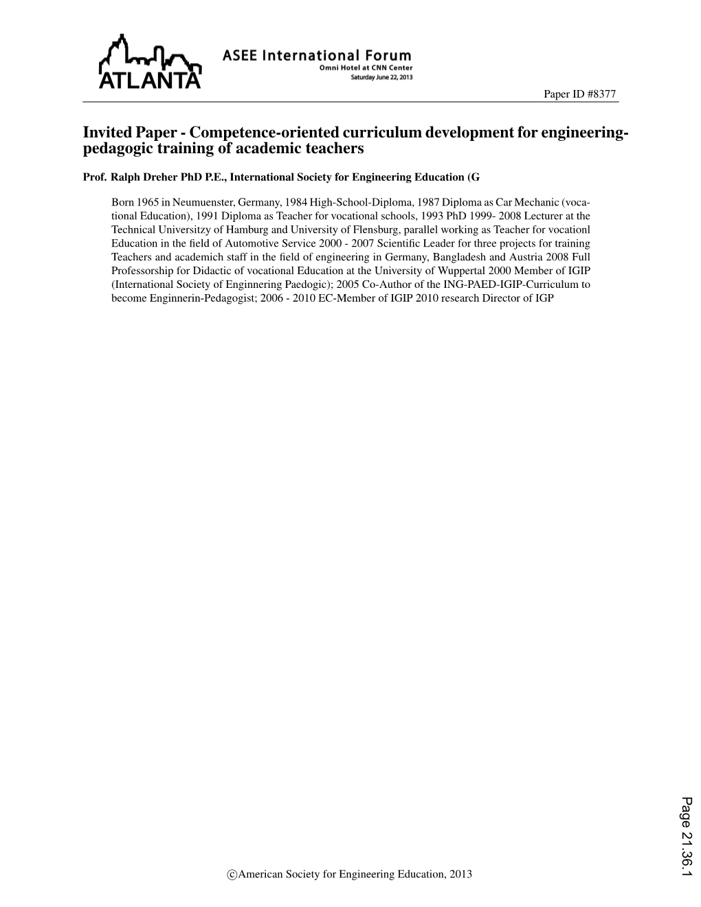 Invited Paper - Competence-Oriented Curriculum Development for Engineering- Pedagogic Training of Academic Teachers