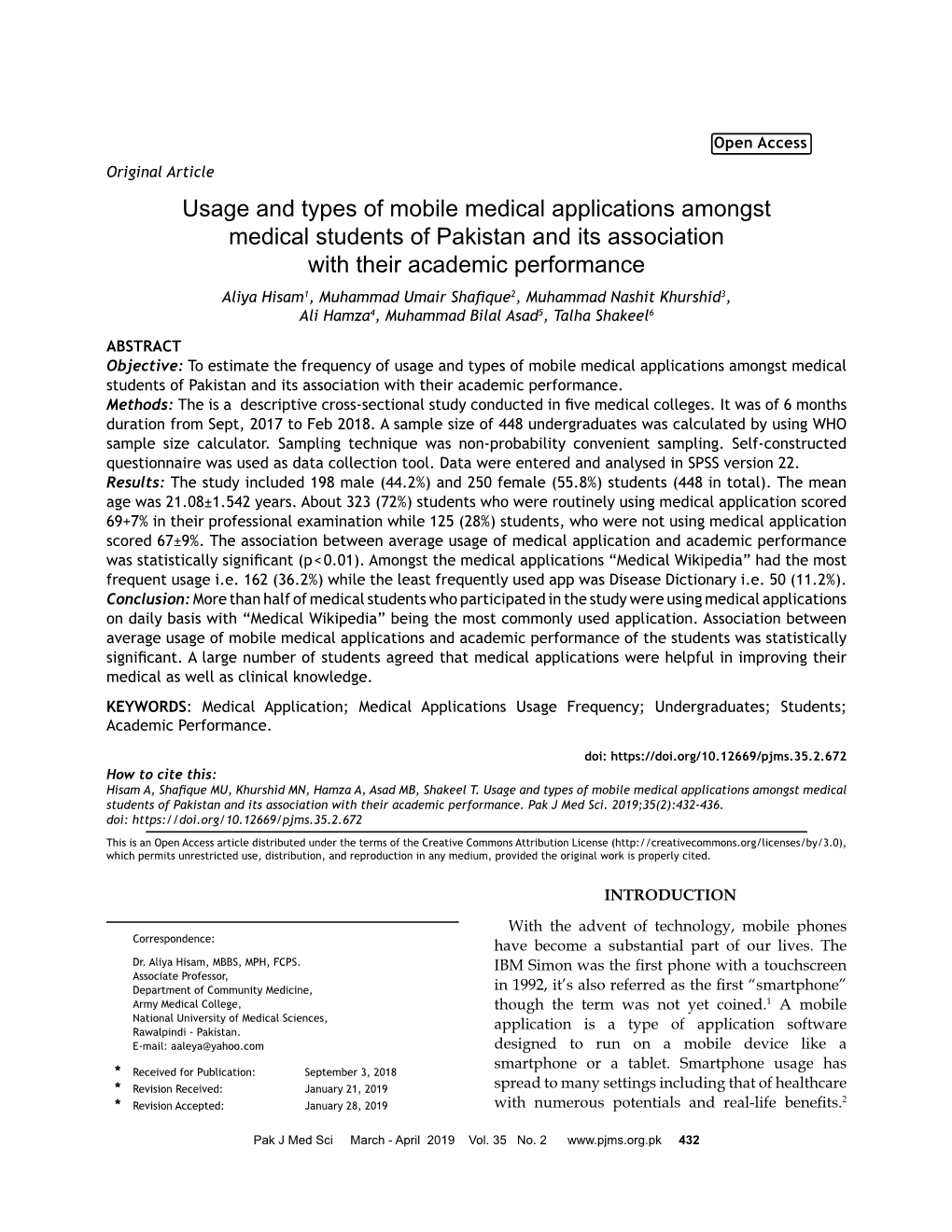 Usage and Types of Mobile Medical Applications Amongst Medical Students of Pakistan and Its Association with Their Academic Perf