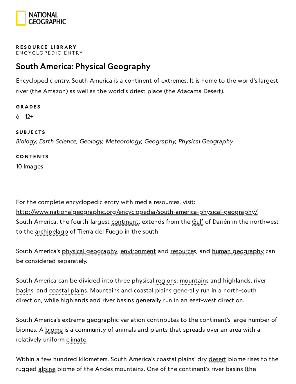 South America: Physical Geography