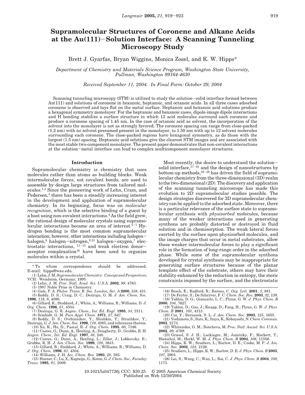 Supramolecular Structures of Coronene and Alkane Acids at the Au(111)-Solution Interface: a Scanning Tunneling Microscopy Study