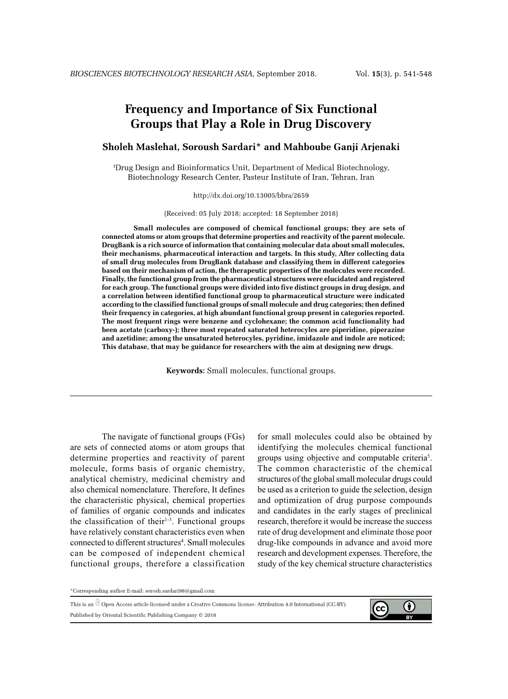 Frequency and Importance of Six Functional Groups That Play a Role in Drug Discovery