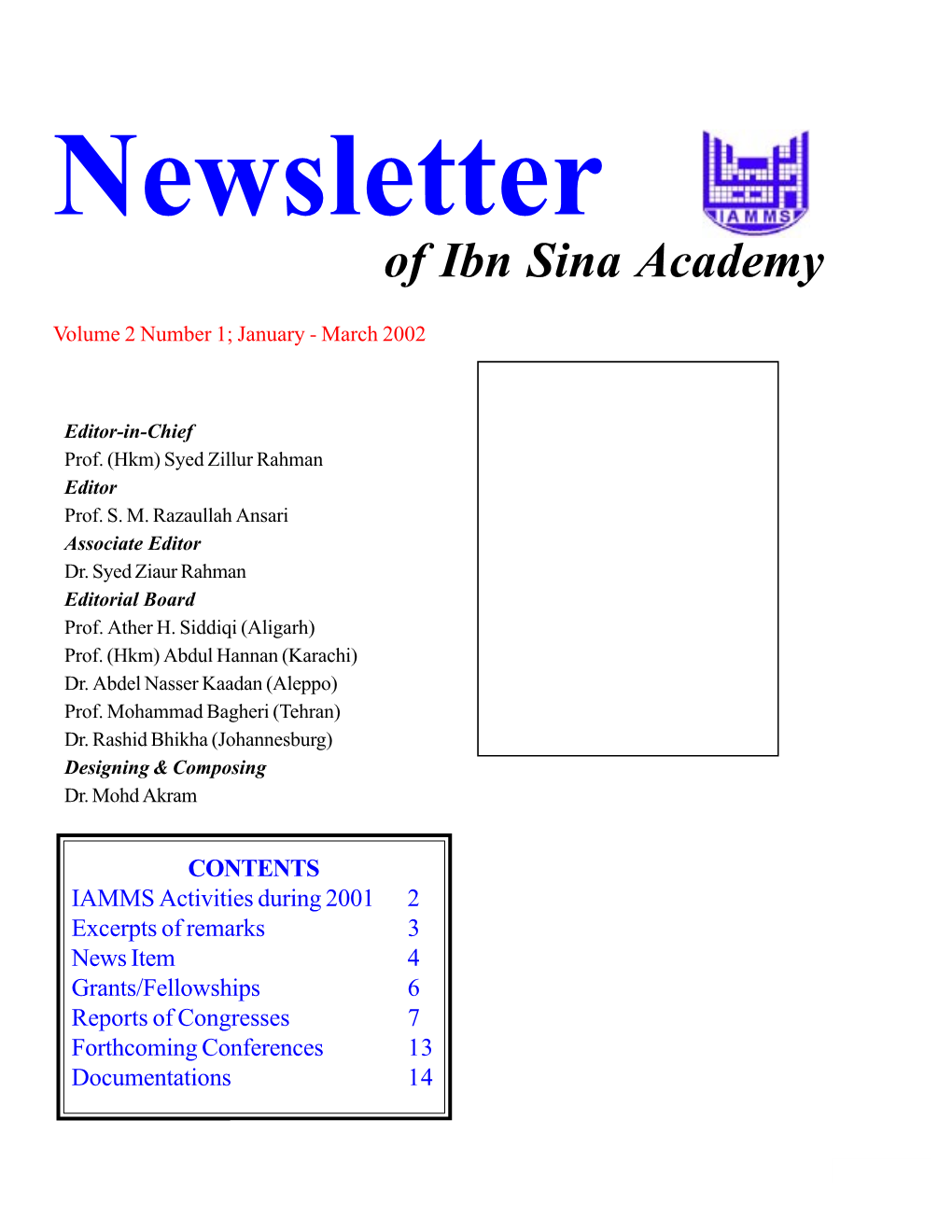 Of Ibn Sina Academy Newsletter of Ibn Sina Academy