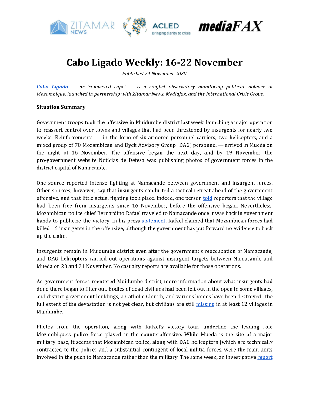 Cabo Ligado Weekly: 16-22 November Published 24 November 2020