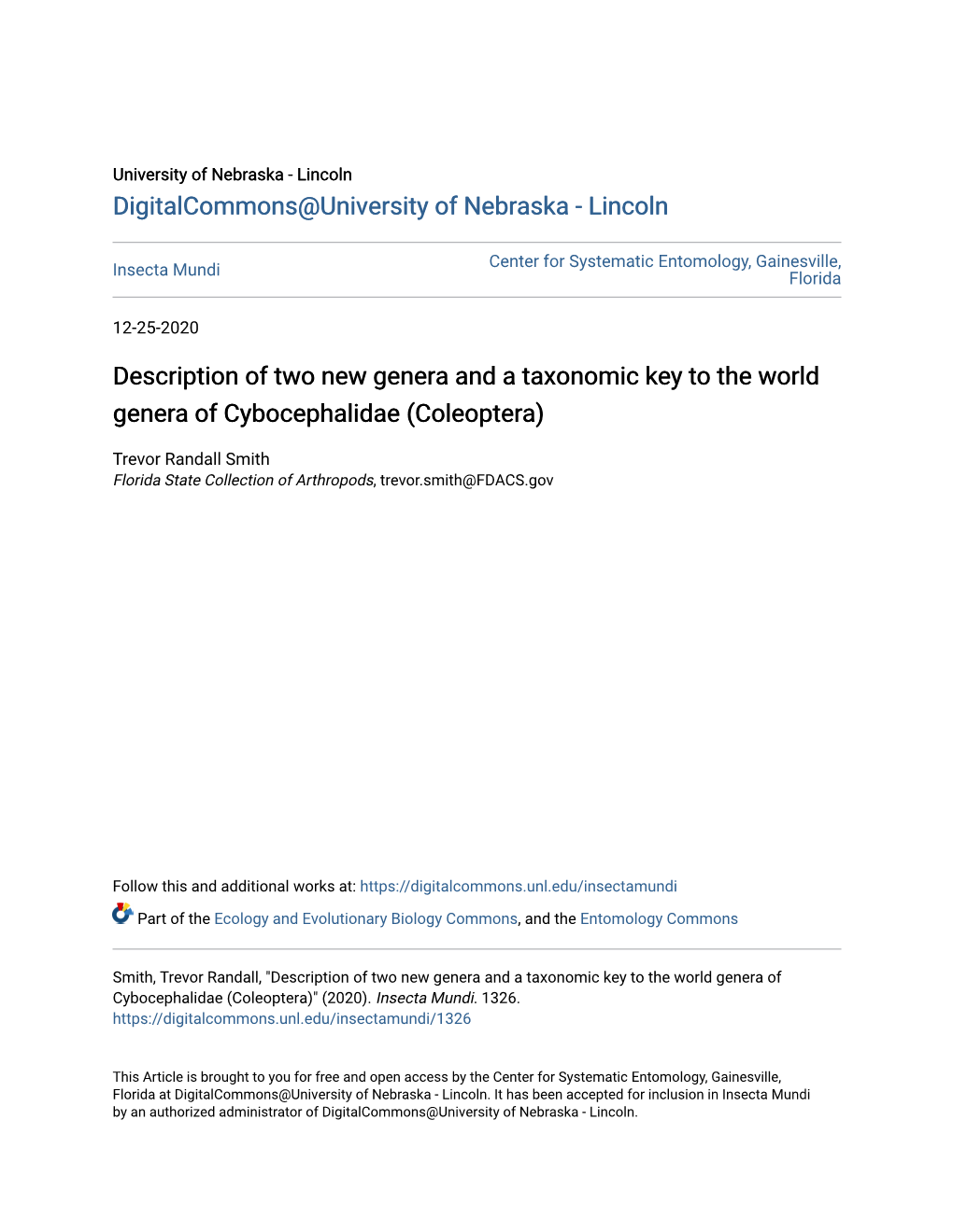 Description of Two New Genera and a Taxonomic Key to the World Genera of Cybocephalidae (Coleoptera)