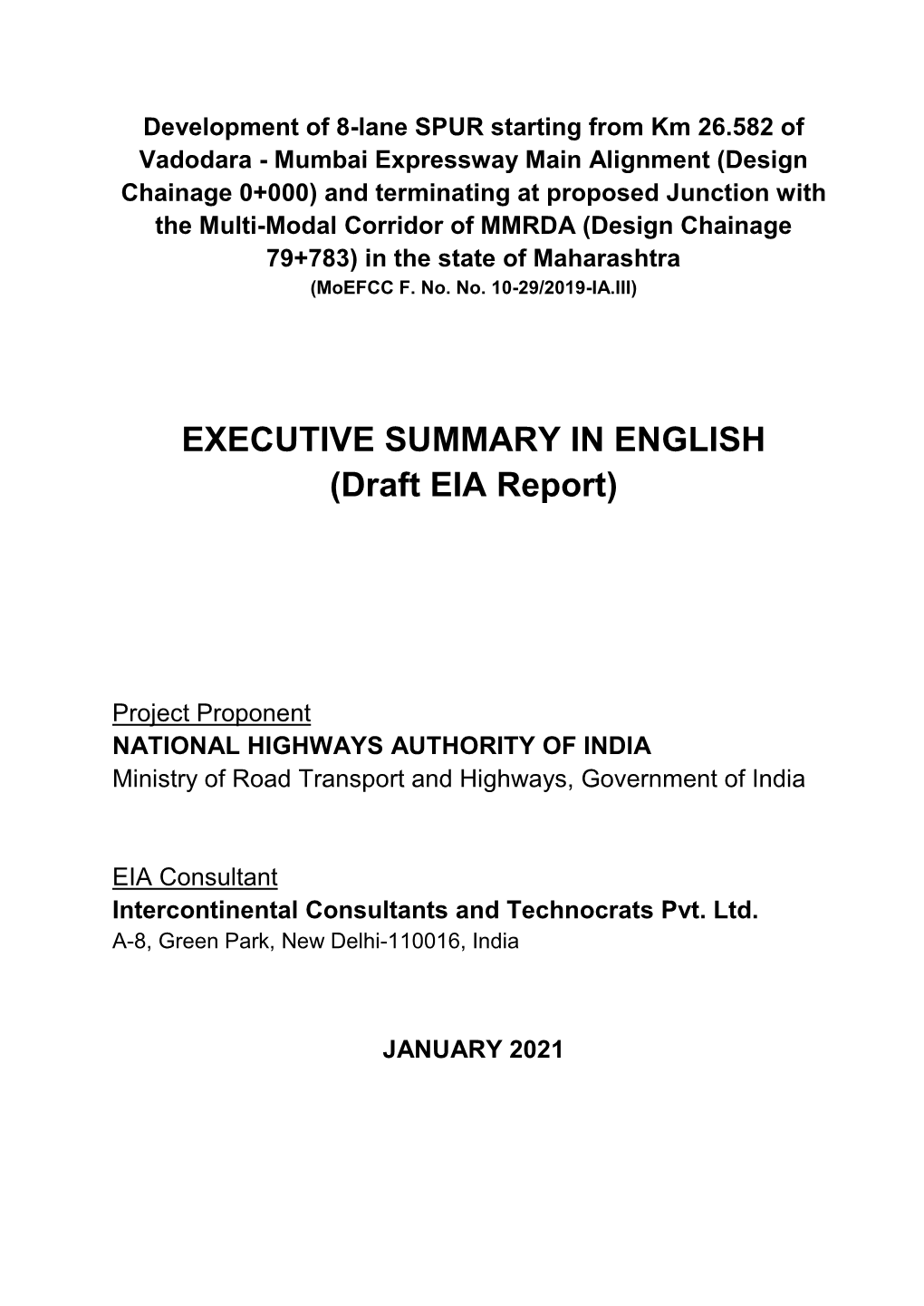 EXECUTIVE SUMMARY in ENGLISH (Draft EIA Report)