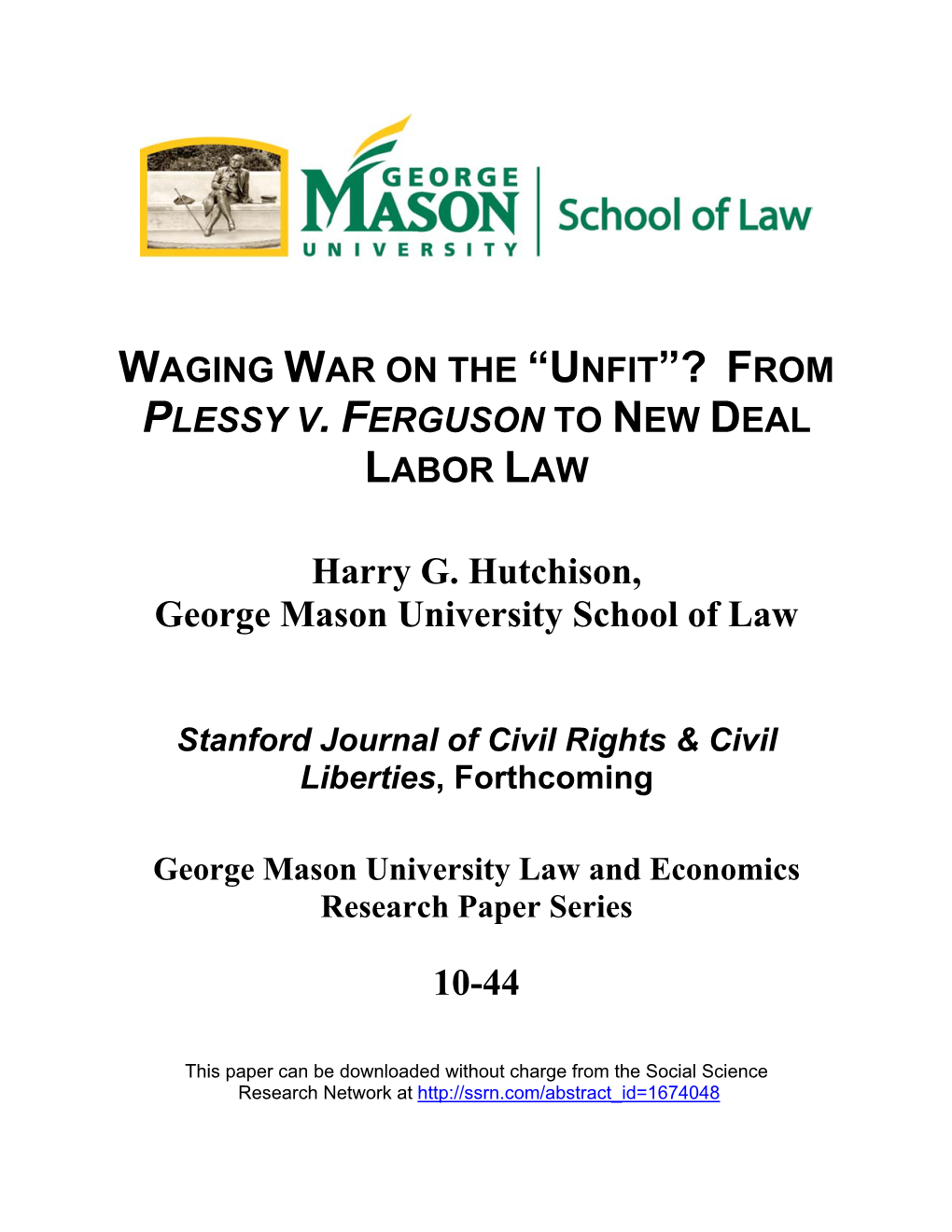 Harry G. Hutchison, George Mason University School of Law 10-44
