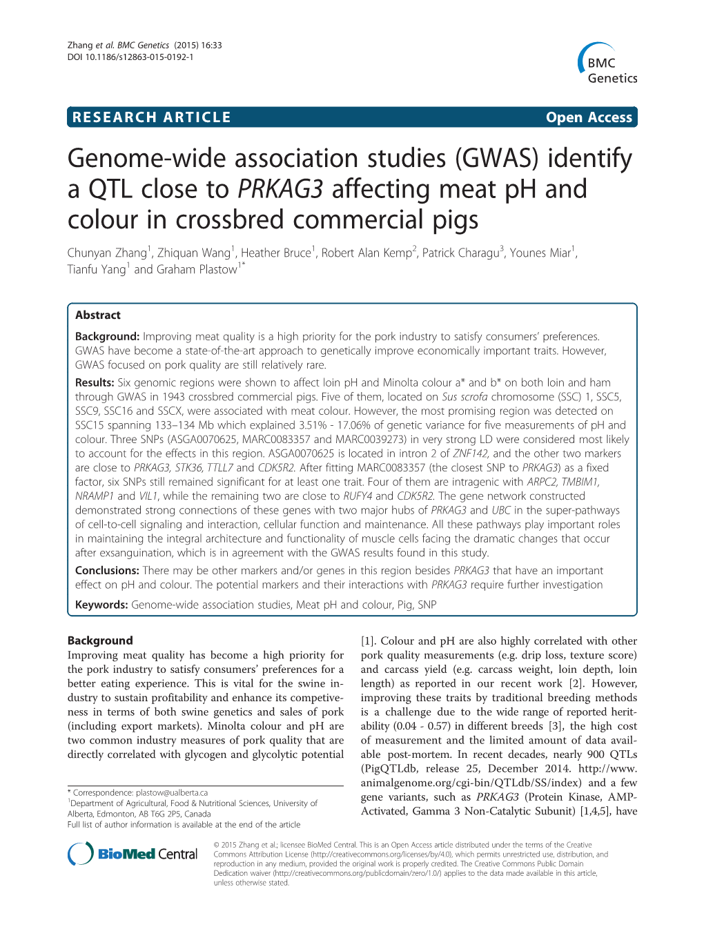 Identify a QTL Close to PRKAG3 Affecting Meat Ph and Colour