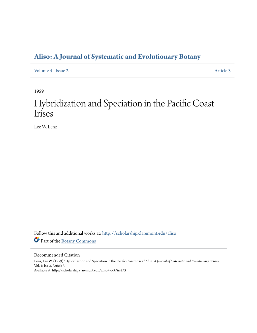 Hybridization and Speciation in the Pacific Coast Irises