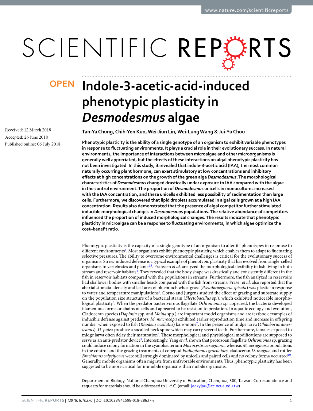 Indole-3-Acetic-Acid-Induced Phenotypic Plasticity In