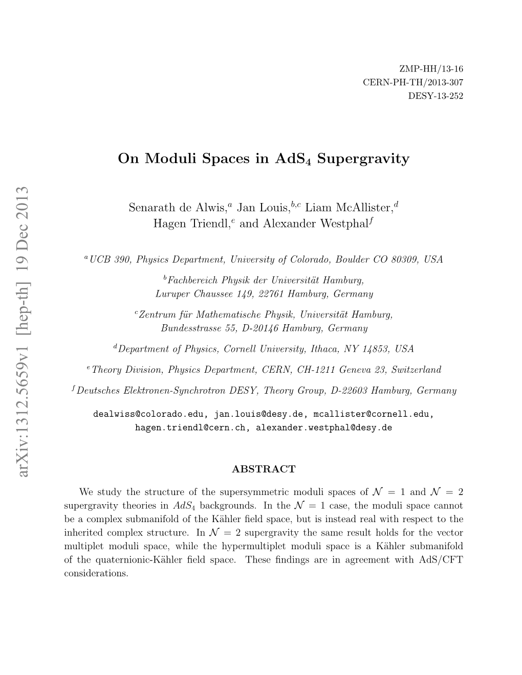 On Moduli Spaces in Ads {Sub 4} Supergravity