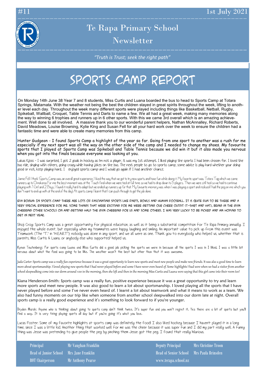 Sports Camp Report