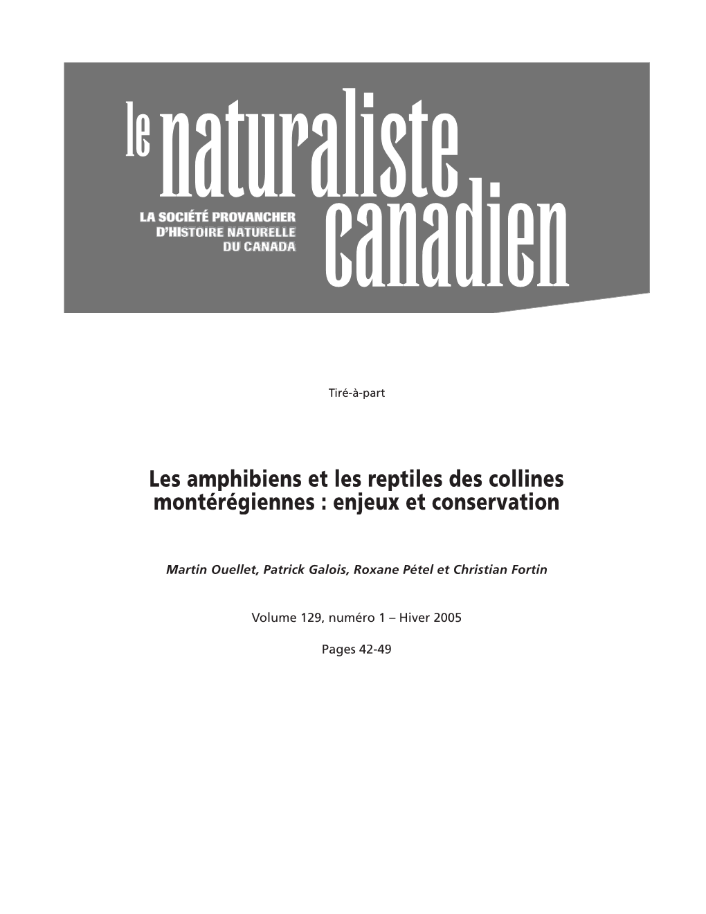 Les Amphibiens Et Les Reptiles Des Collines Montérégiennes : Enjeux Et Conservation