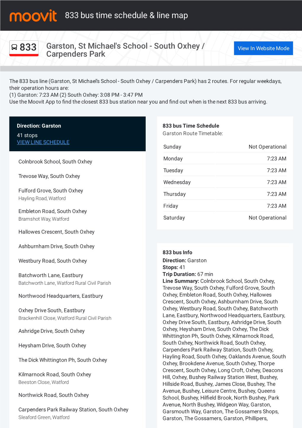 833 Bus Time Schedule & Line Route
