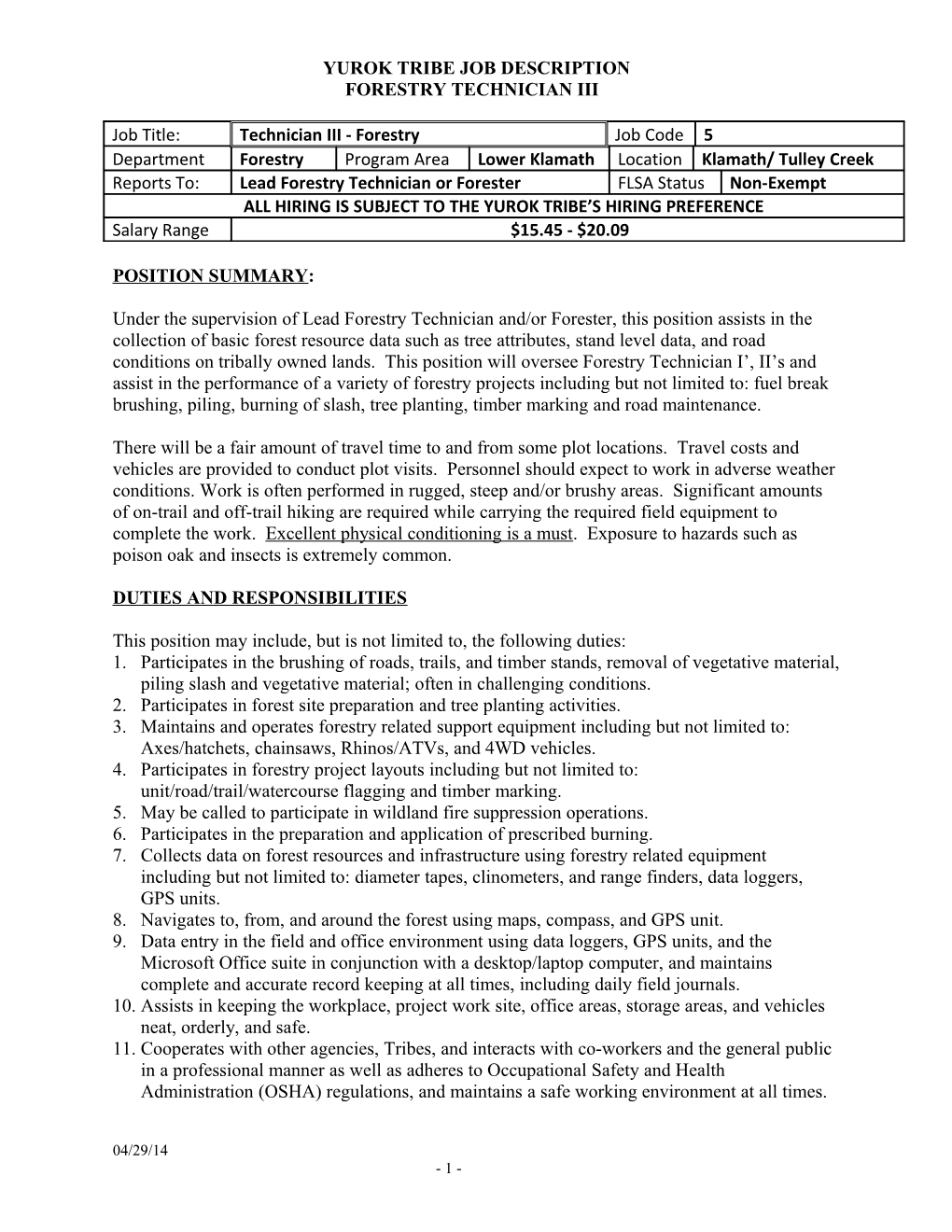 Yurok Tribe Job Description s1