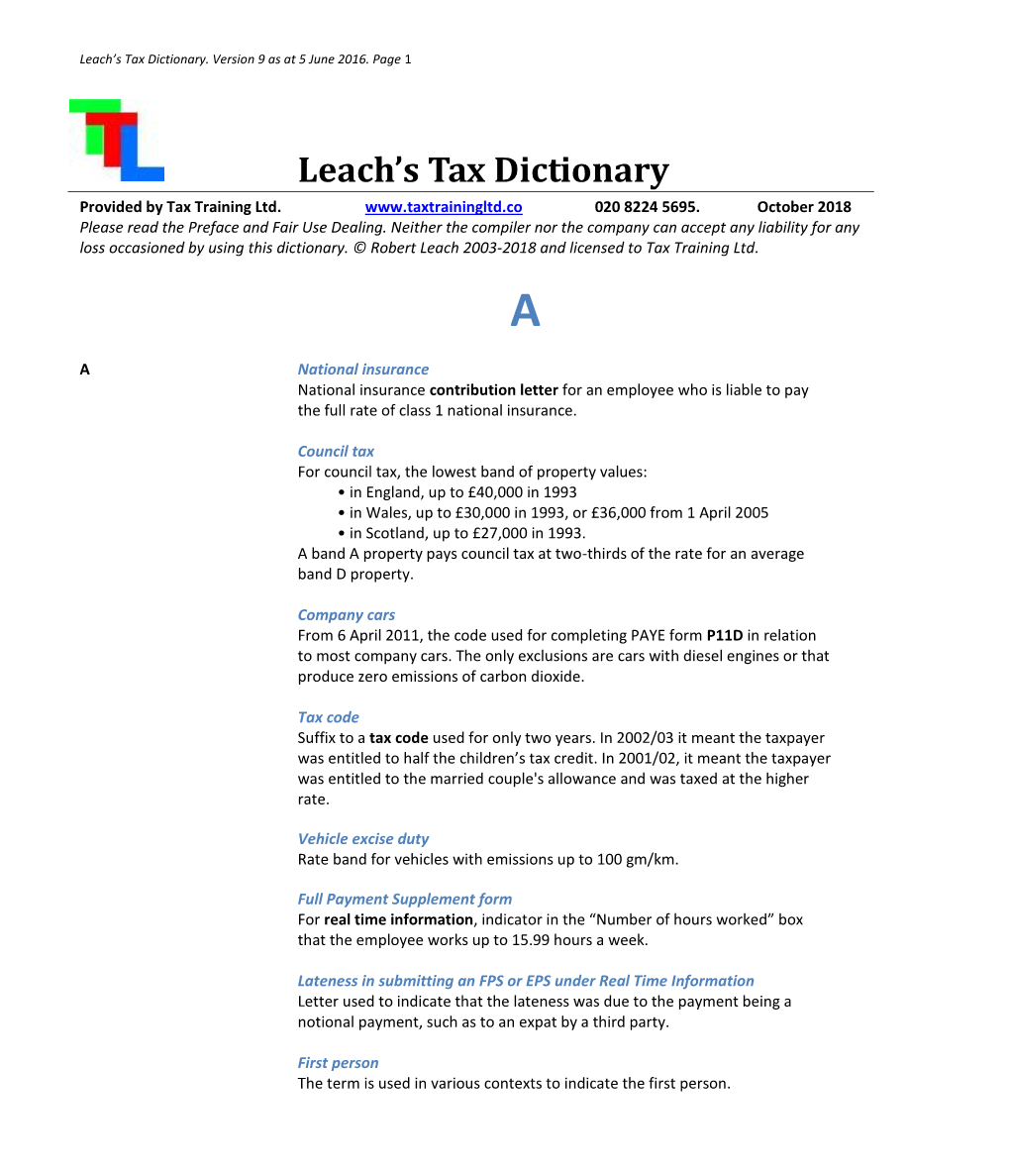 Tax Dictionary A