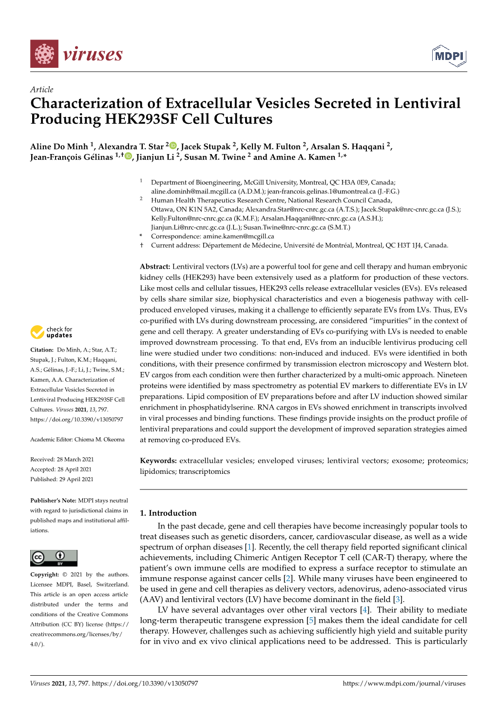 Characterization of Extracellular Vesicles Secreted in Lentiviral Producing HEK293SF Cell Cultures