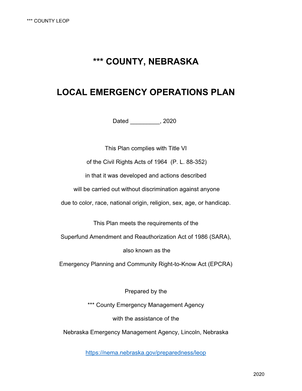 *** County, Nebraska Local Emergency Operations Plan