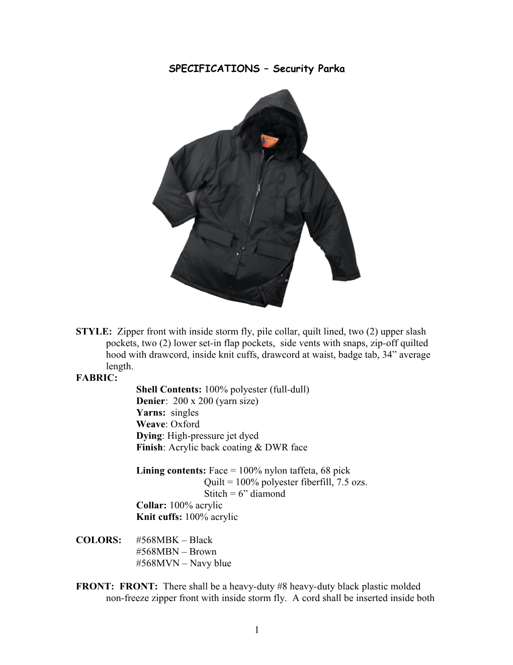 Specification - Millennium Police Jacket #530 s1