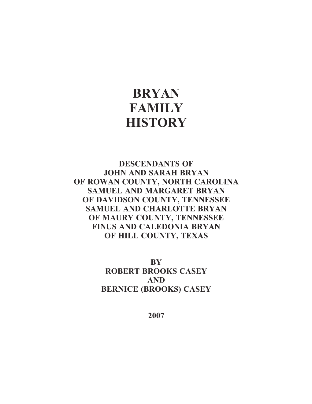 Bryan Family History