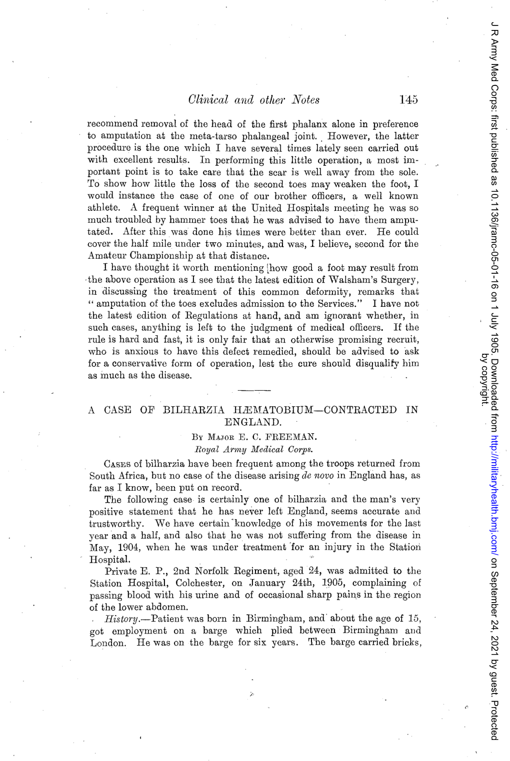 Olinical and Other Notes 145 Recommend Removal of the Head of the First Phalanx Alone in Preference to Amputation at the Meta-Tarso Phalangeal Joint