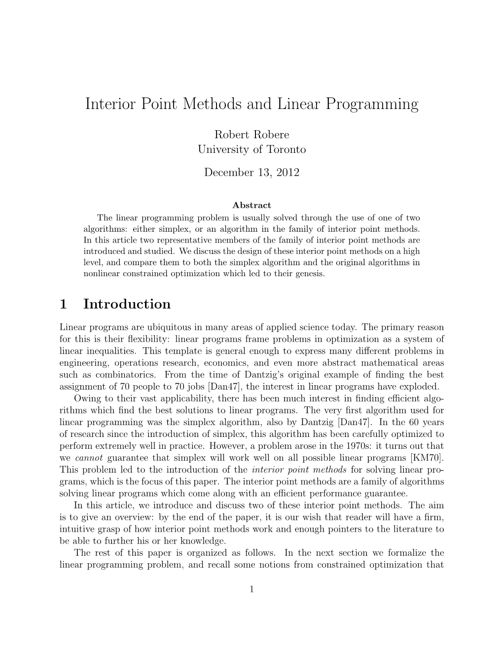 Interior Point Methods and Linear Programming