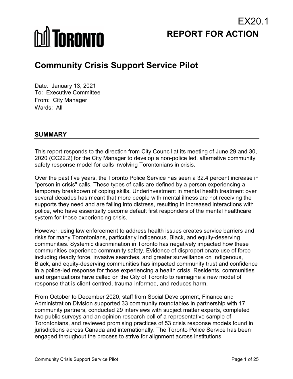 REPORT for ACTION Community Crisis Support Service Pilot