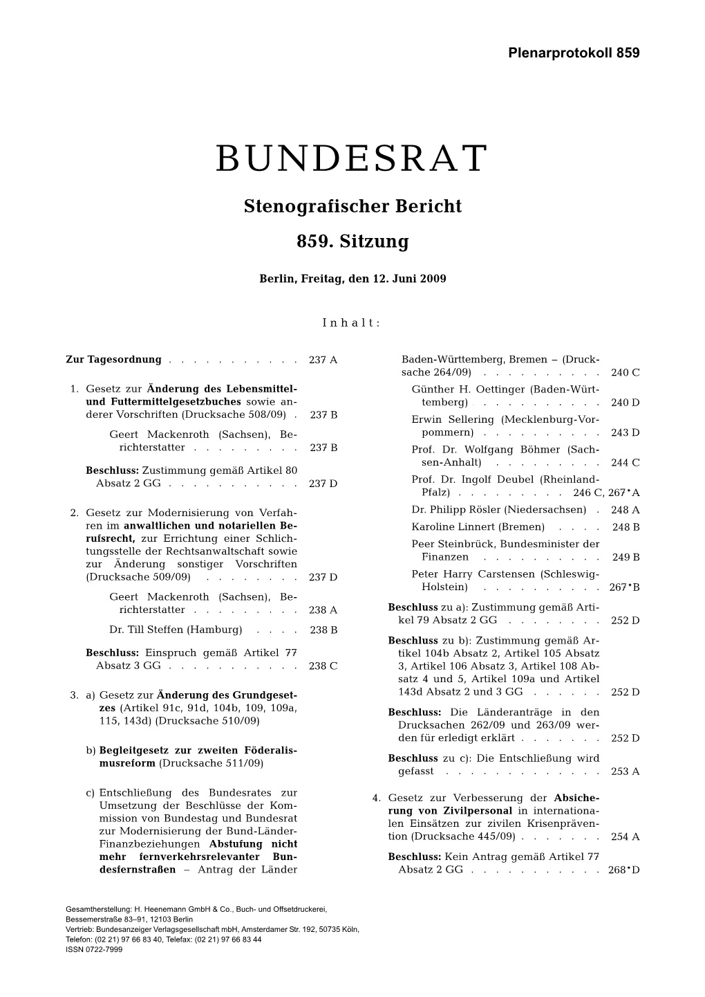 BUNDESRAT Stenografischer Bericht 859
