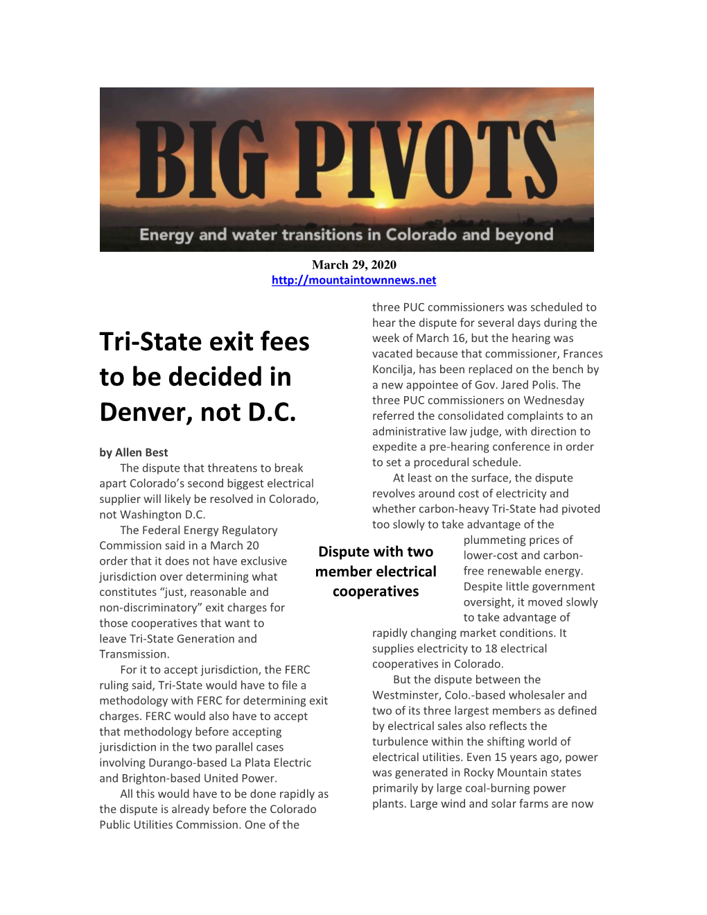 Tri-State Exit Fees to Be Decided in Denver, Not D.C