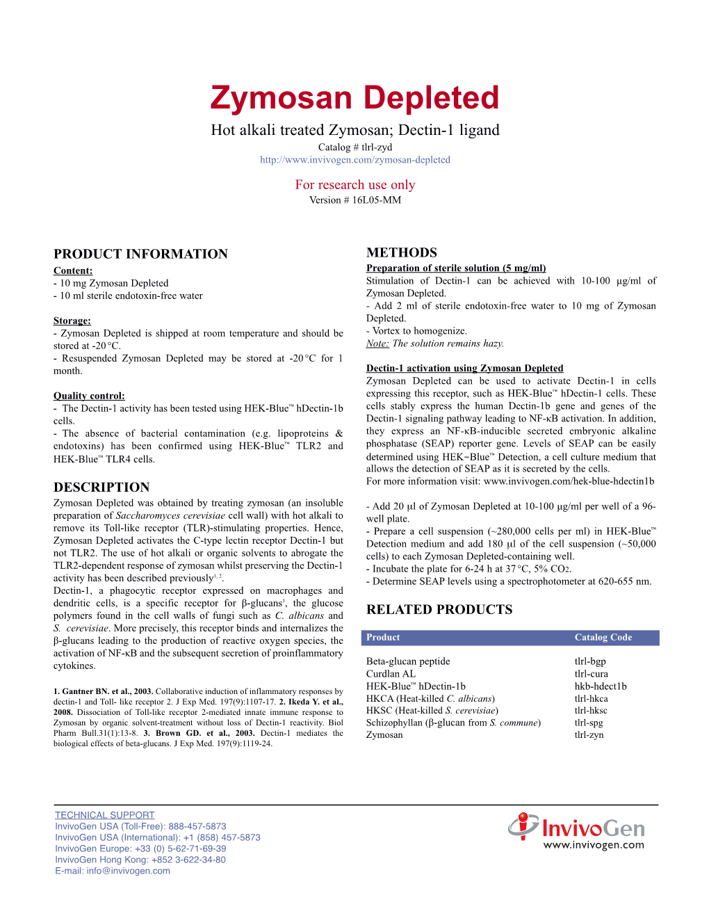 Zymosan Depleted | Data Sheet | Invivogen