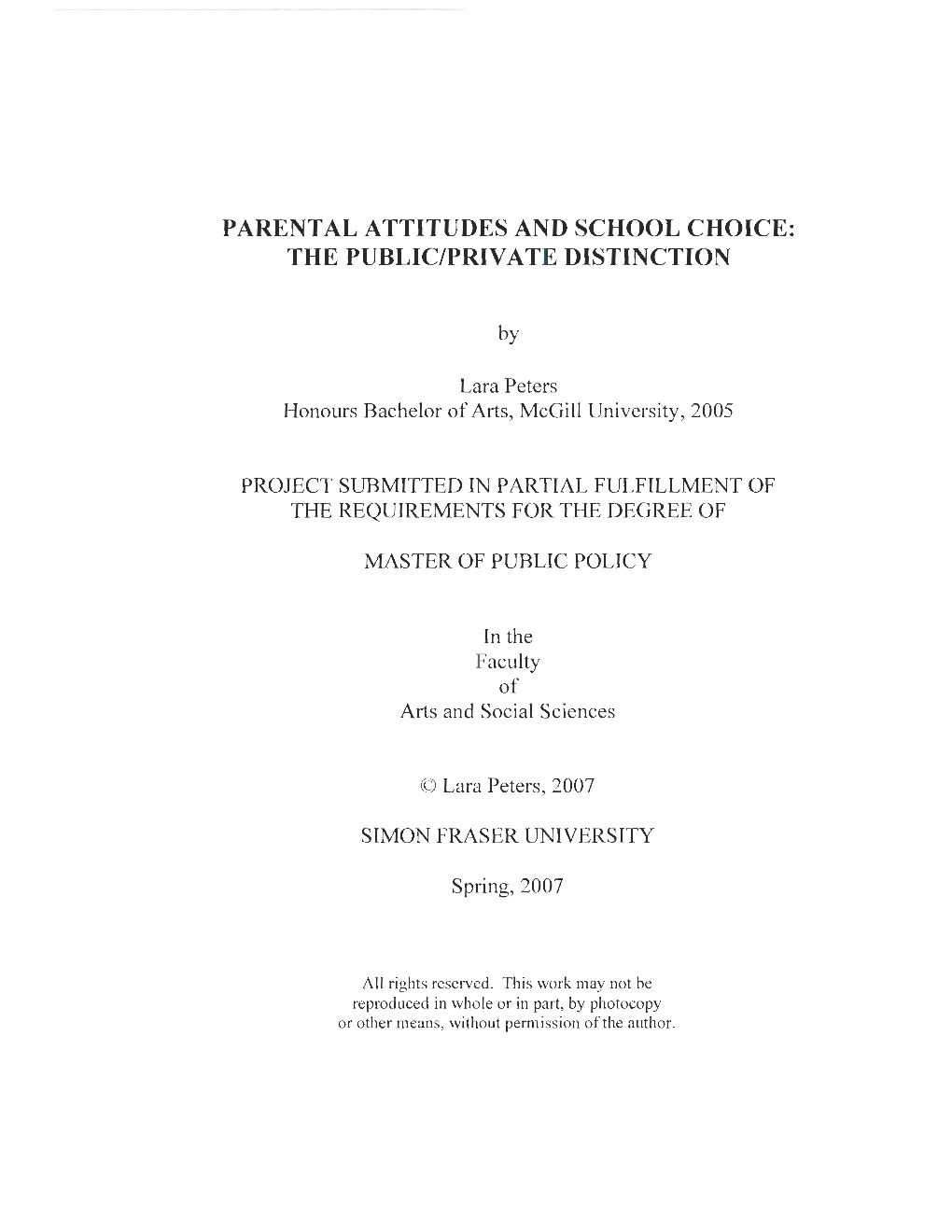 Parental Attitudes and School Choice: the Public/Private Distinction