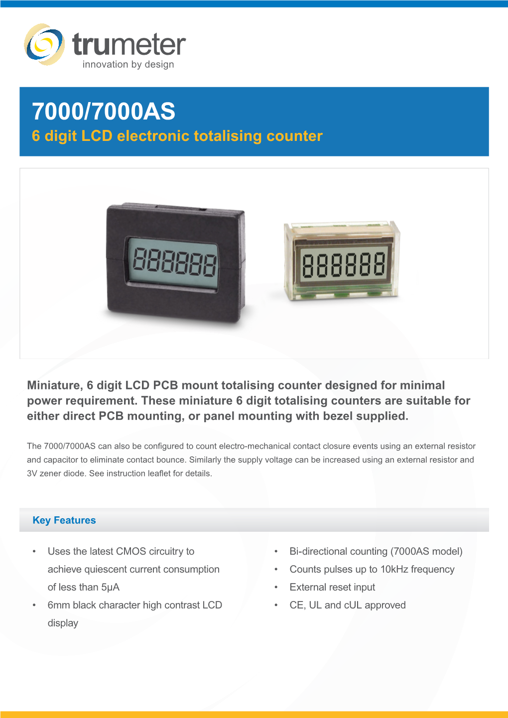 7000/7000AS 6 Digit LCD Electronic Totalising Counter