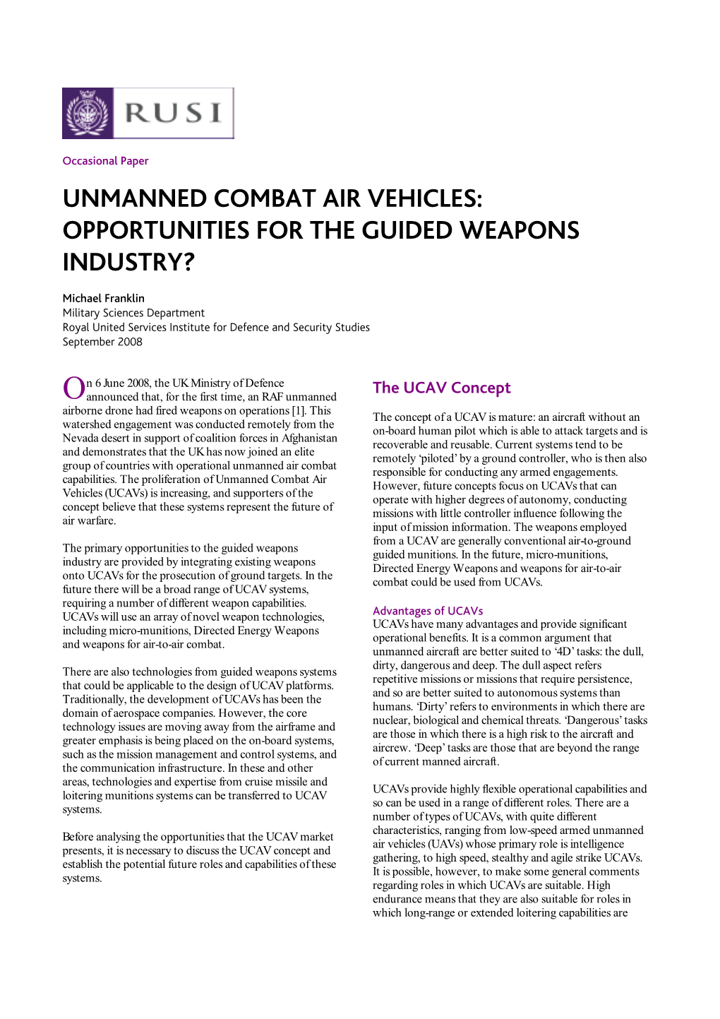 Opportunities for the Guided Weapons Industry?