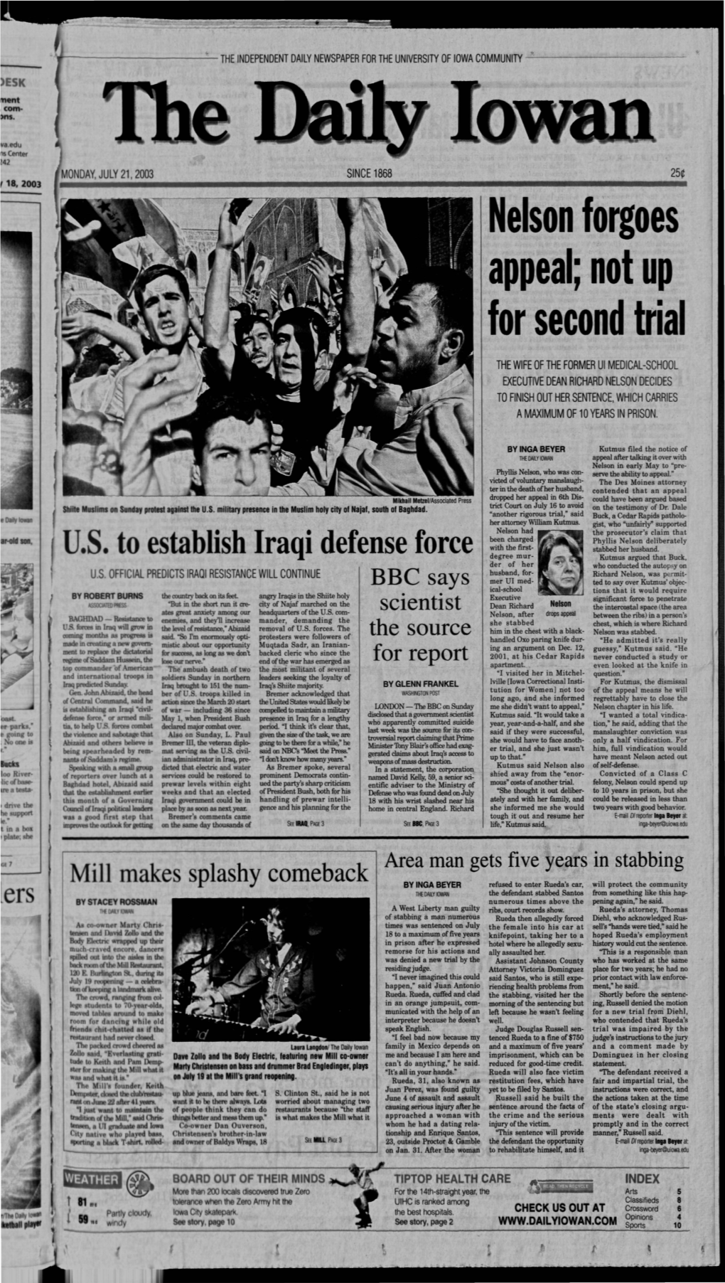 Daily Iowan (Iowa City, Iowa), 2003-07-21