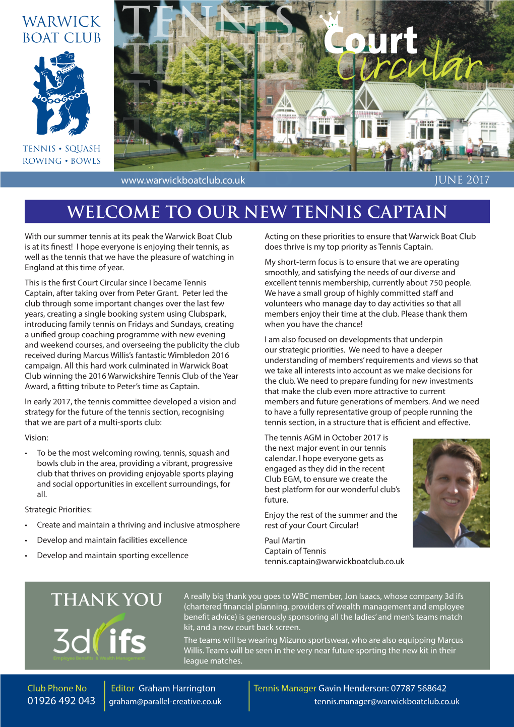 Circular TENNIS June 2017 Welcome to Our New Tennis Captain