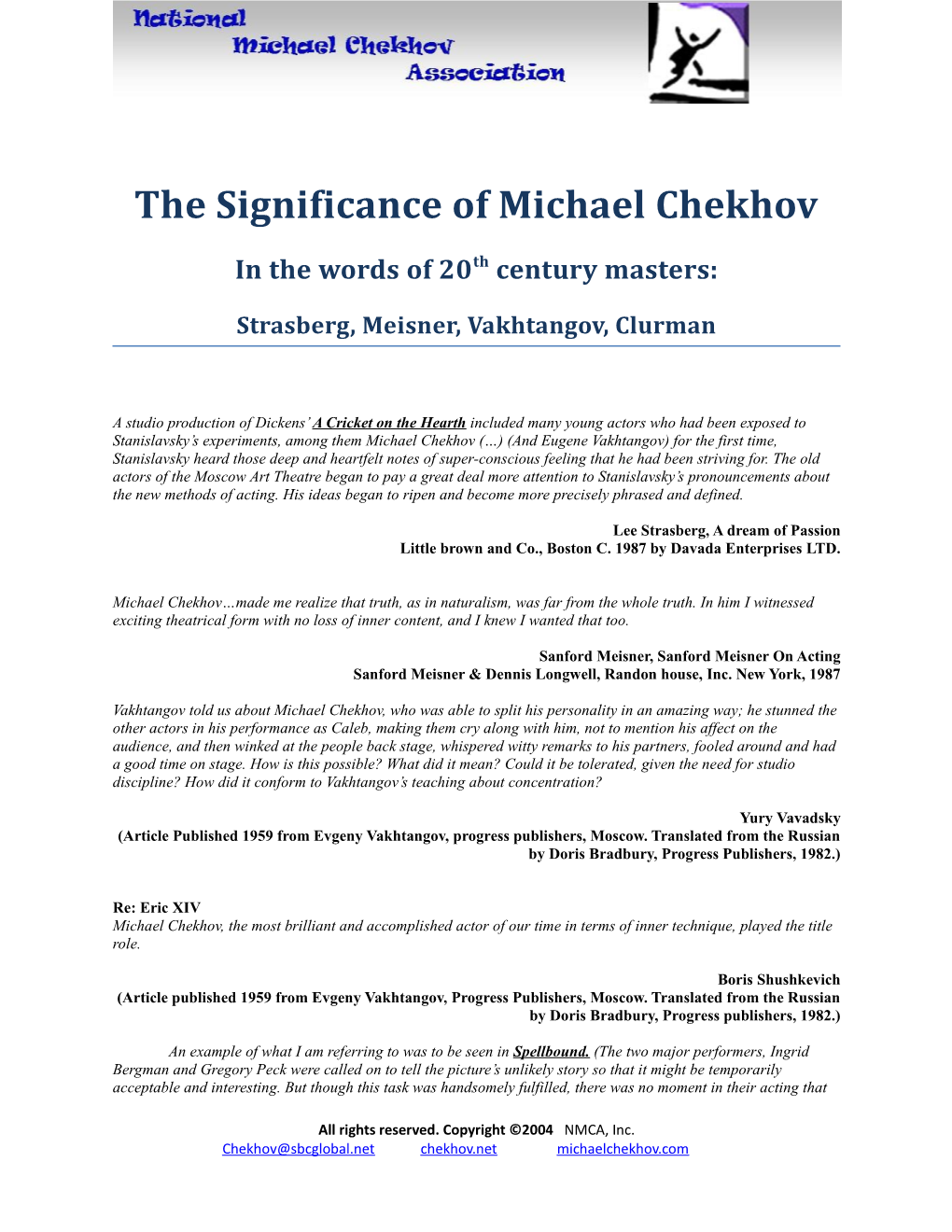 The Significance of Michael Chekhov