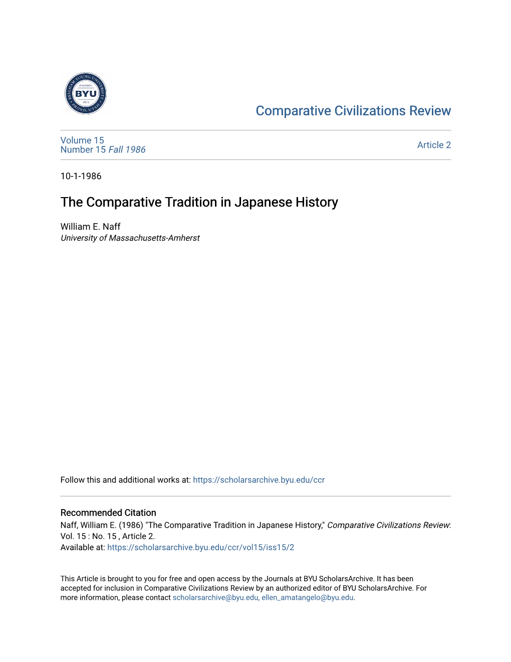 The Comparative Tradition in Japanese History