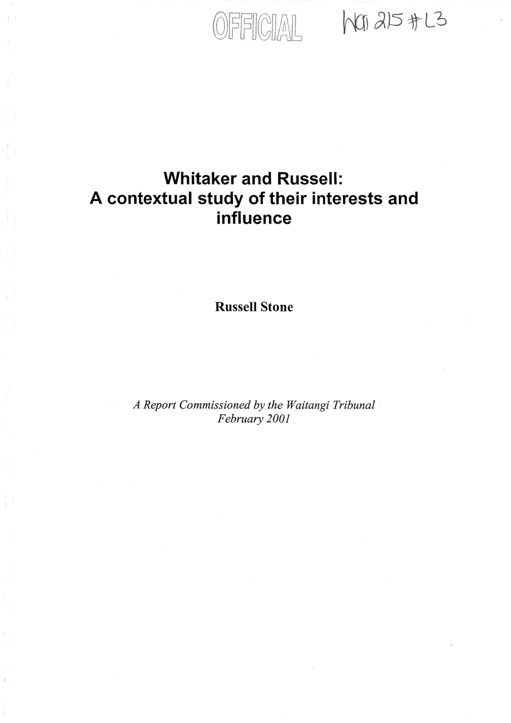 Whitaker and Russell: a Contextual Study of Their Interests and Influence