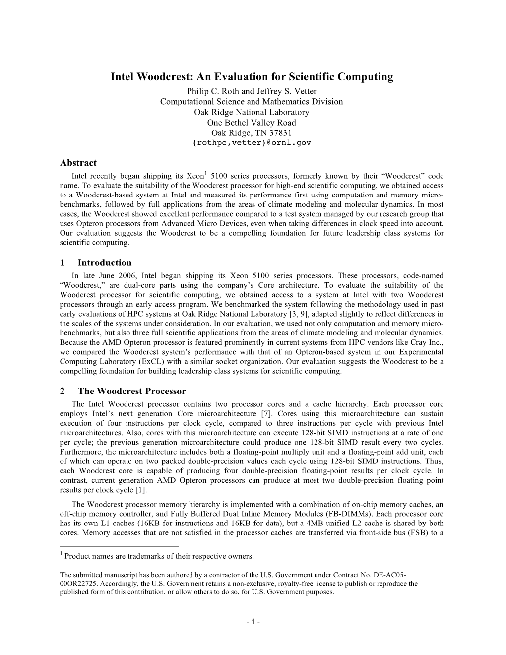 Intel Woodcrest: an Evaluation for Scientific Computing Philip C