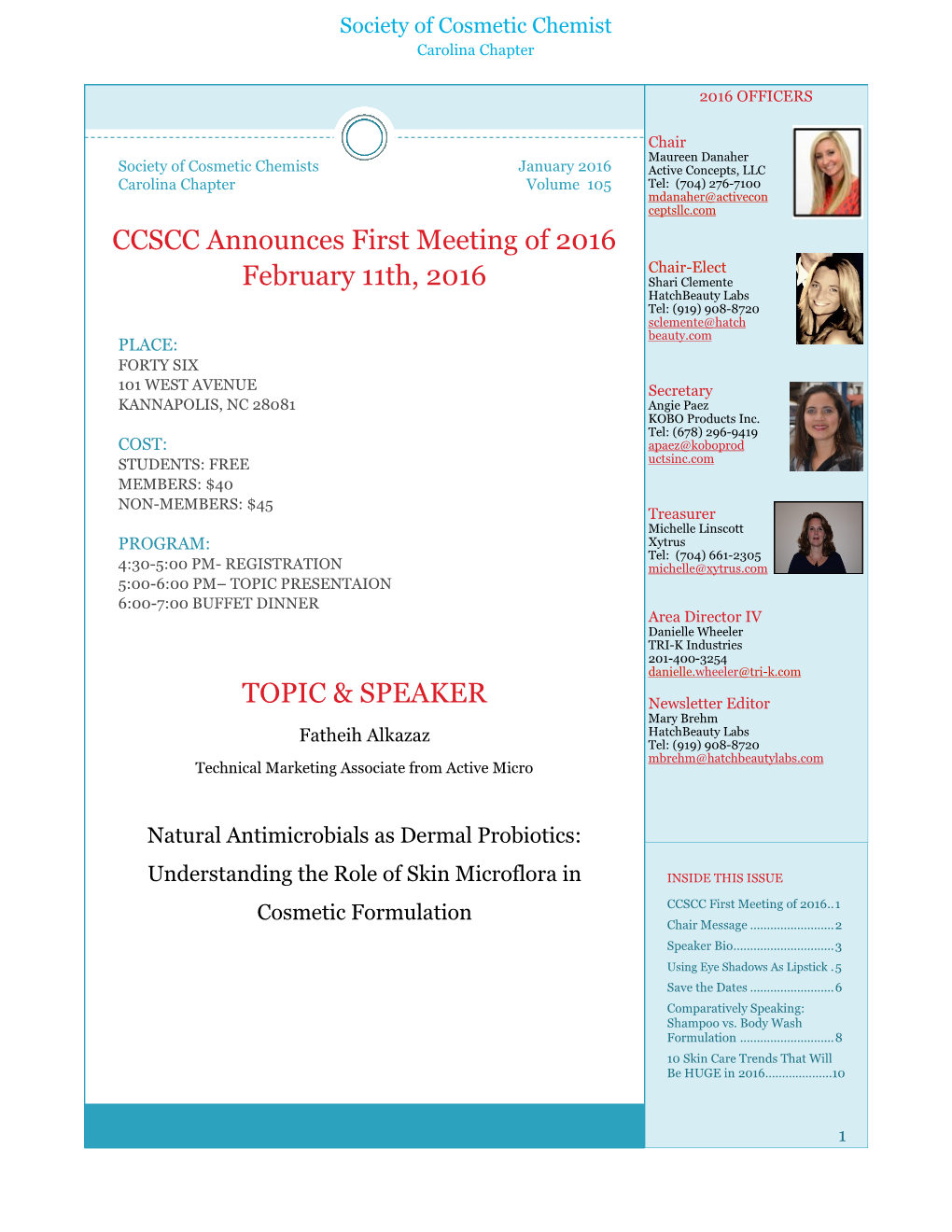 TOPIC & SPEAKER CCSCC Announces First Meeting of 2016 February 11Th, 2016