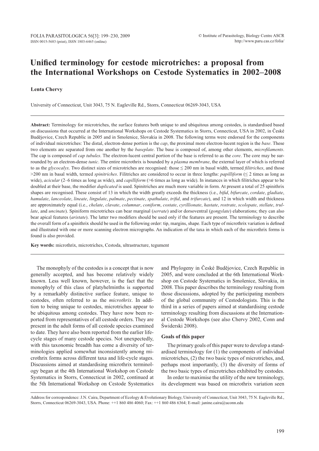 Unified Terminology for Cestode Microtriches: a Proposal from the International Workshops on Cestode Systematics in 2002–2008