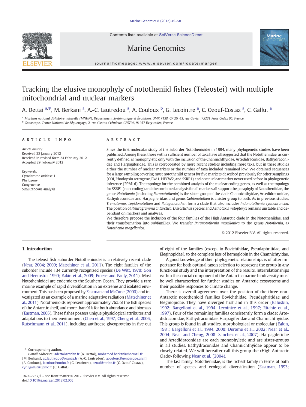 Marine Genomics 8 (2012) 49–58