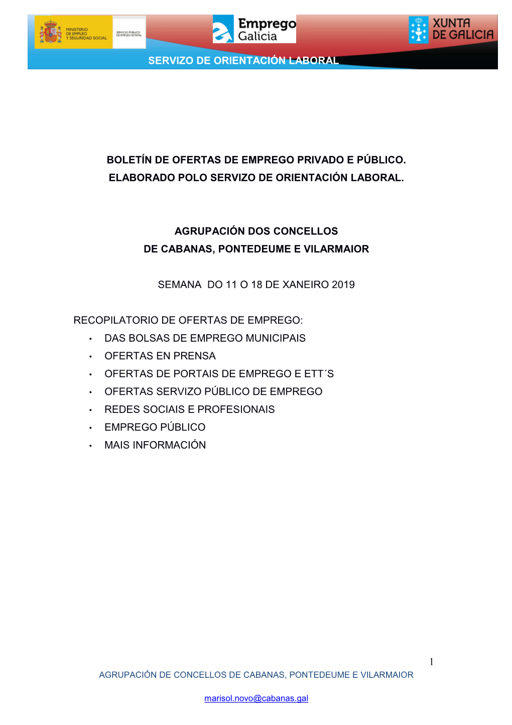 Boletin Ofertas Empleo Do 11 O 18 De Xaneiro 2019