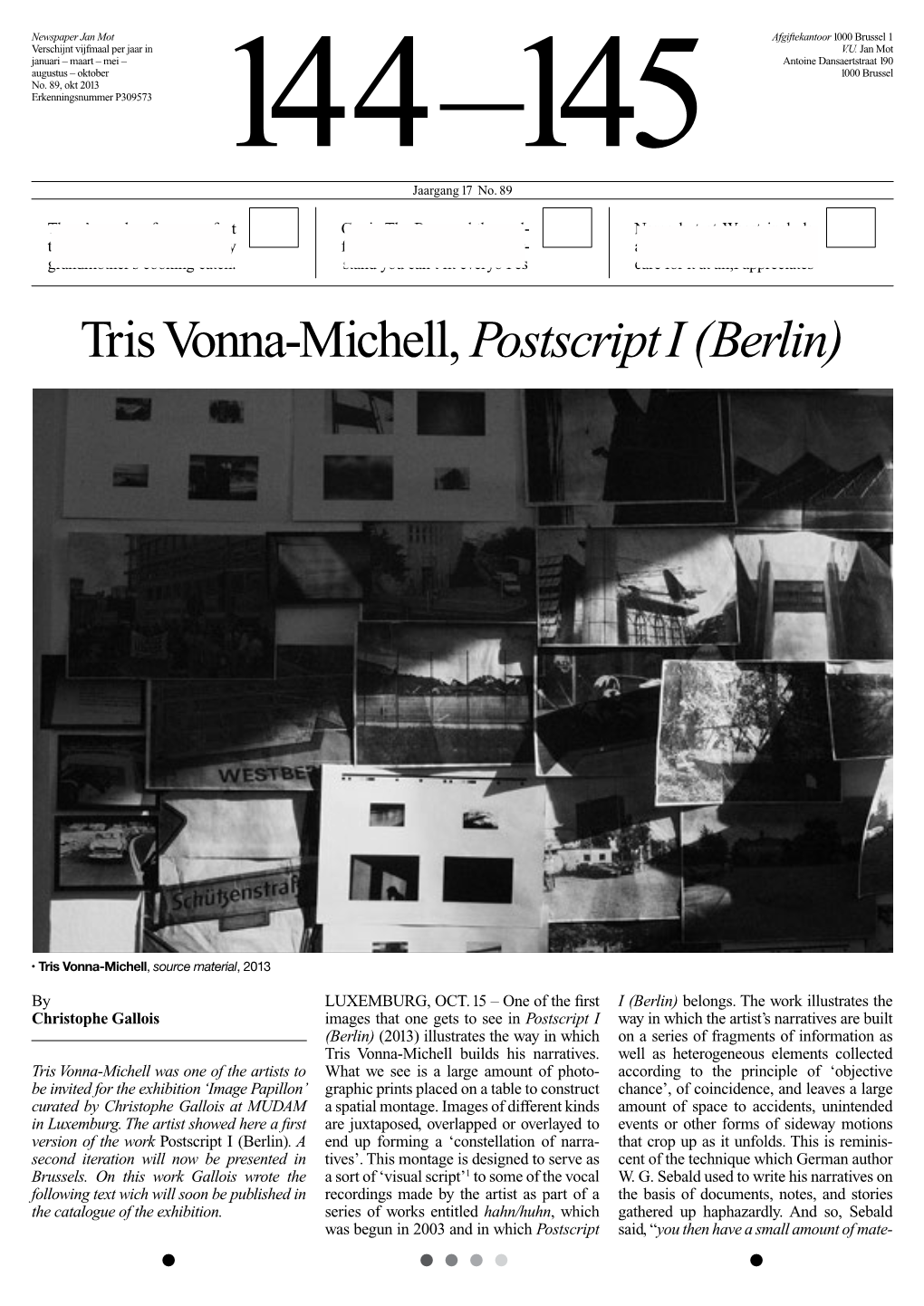 Tris Vonna-Michell, Postscript I (Berlin)
