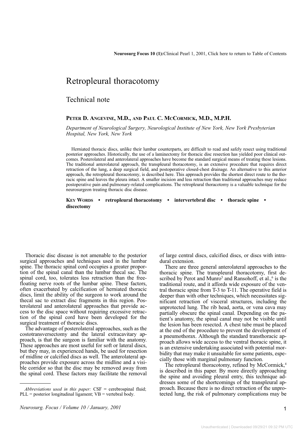 Retropleural Thoracotomy