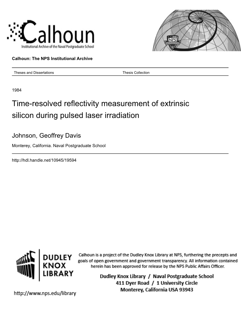 Time-Resolved Reflectivity Measurement of Extrinsic Silicon During Pulsed Laser Irradiation