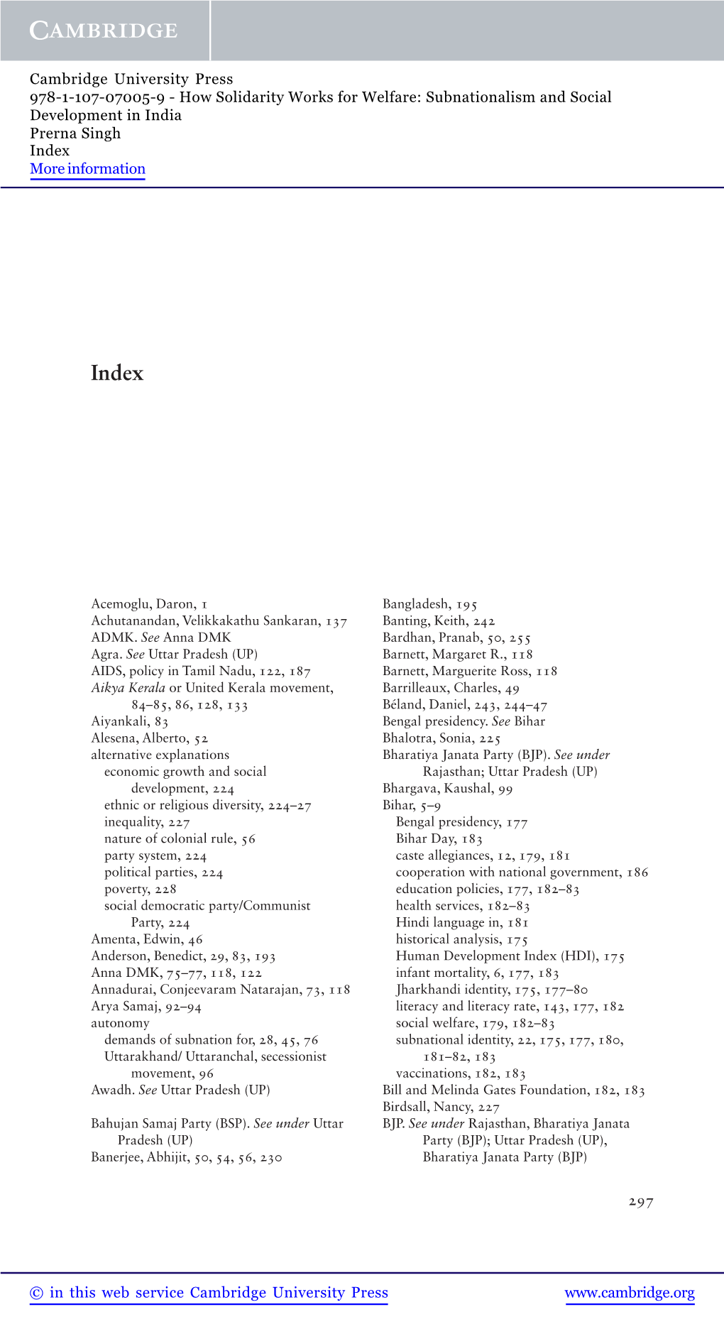 How Solidarity Works for Welfare: Subnationalism and Social Development in India Prerna Singh Index More Information